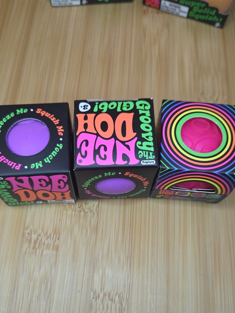 Groovy NeeDoh Stress Ball Set - Includes 3 as Shown: 2 Purple & 1 Hot Pink